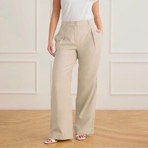 Cabi Pembroke Trouser 6862 Wide Leg Pinstripe Dress Pant Cotton Linen Size 8